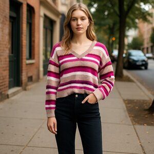 NWT Splendid Striped Fuzzy V-Neck Dolman Sweater
